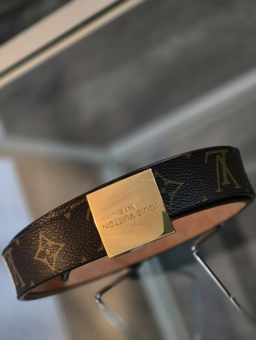 Louis Vuitton Brown Monogram Canvas Belt with Gold Plate Buckle-Size 85 cm